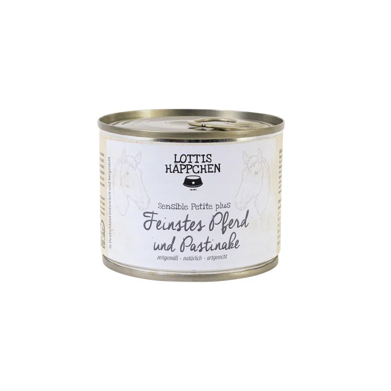 Ausverkauf Sparpaket 24 x 200 g Lottis Häppchen Sensible Petite plus Feinstes Pferd mit Pastinake Hunde Nassfutter